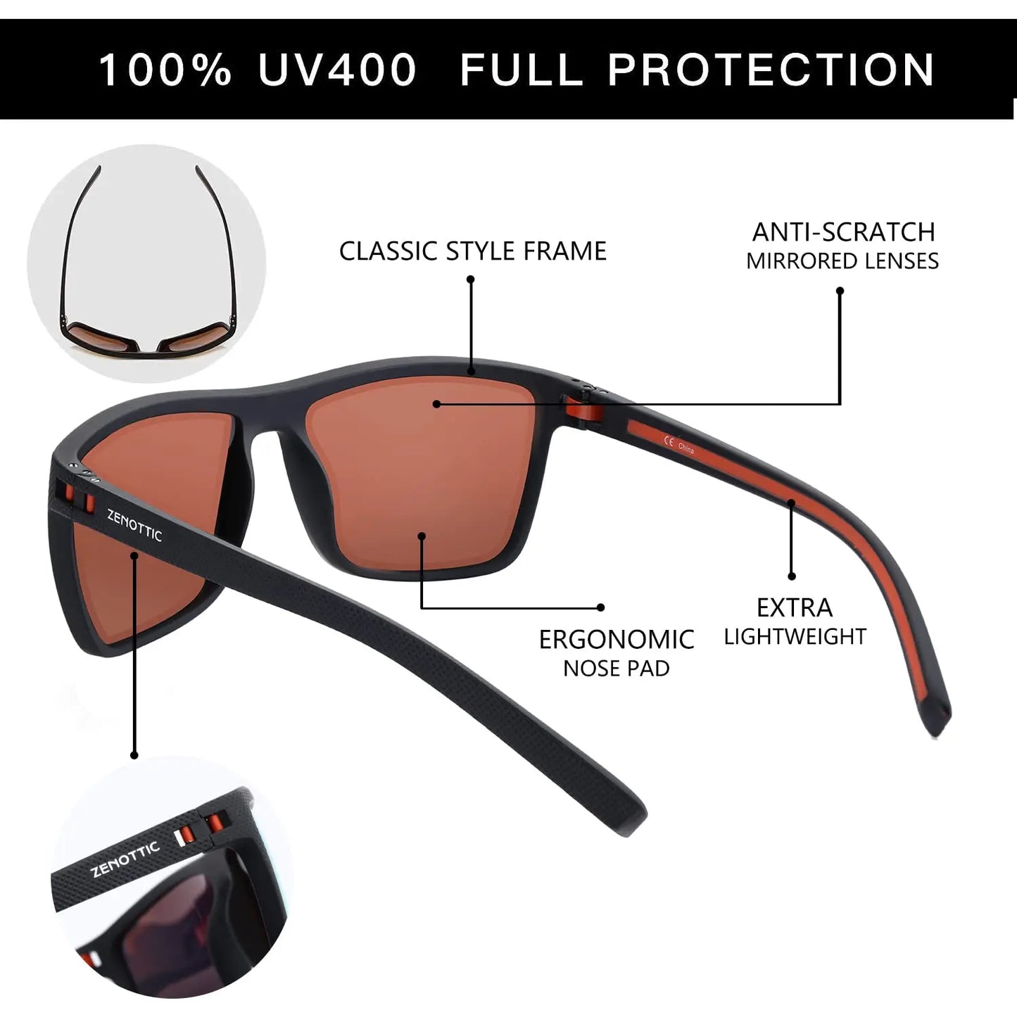 Polarized Sunglasses for Men Shades Lightweight TR90 Frame UV400 Protection Square Outdoor Trave Driving Sun Glasses