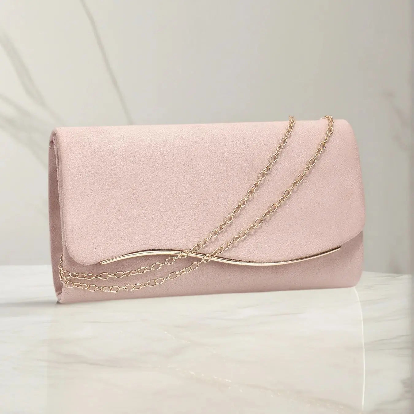 New Design Envelope Design Women Evening Bags Apricot Velvet Glitter Metal Clutch Bags With Shoulder Chain For Wedding