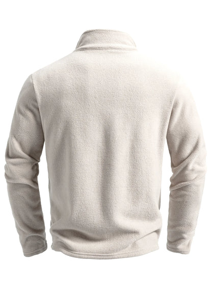 Men's Spring and Autumn Solid Color Fleece Warm Top, Comfortable Zippered Cardigan for Men's Outdoor Leisure