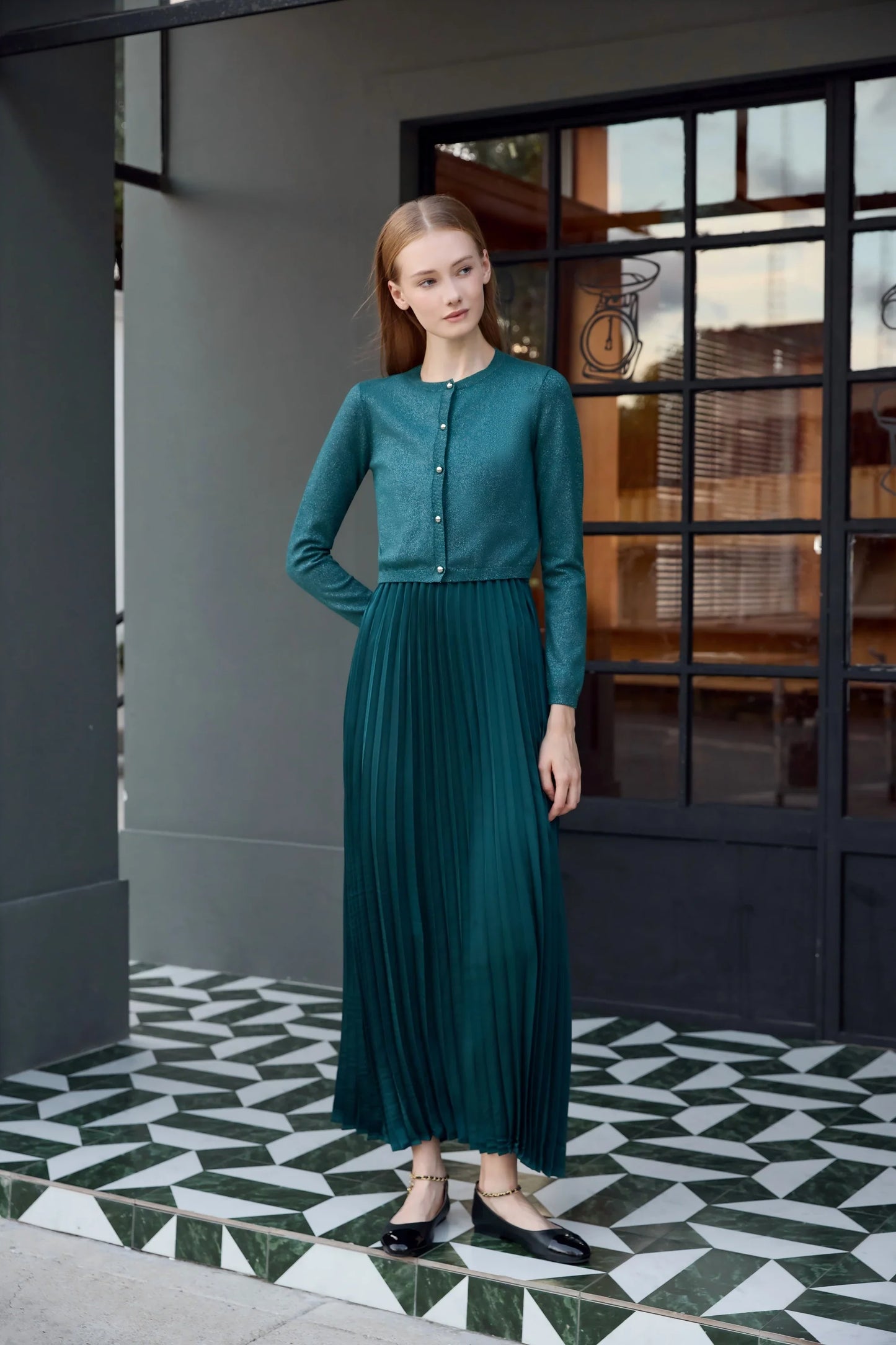 AP Women 2026 Autumn and Winter New Design Shine Cardigan and Pleated Slip Dress Elegant Lady Clothing