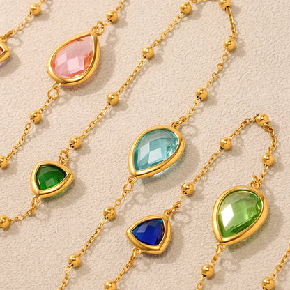 Nivora Hyperbole Overlength Stainless Steel Chain Necklace For Women Water Drop Glass Necklace Wedding Jewelry Accessory
