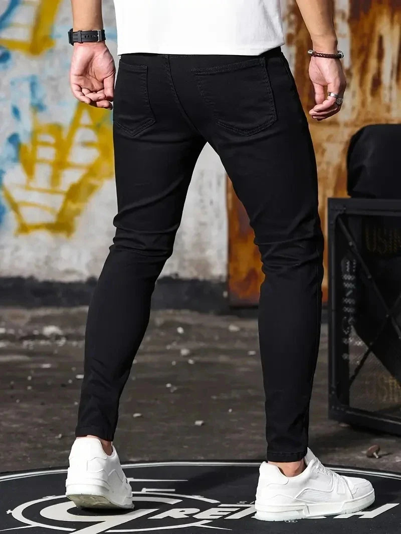 Men Jeans Skyblue Black Zipper Stretch Jeans Casual Slim Fit Trousers Male Plus Size Pencil Pants Denim Skinny Jeans for Men