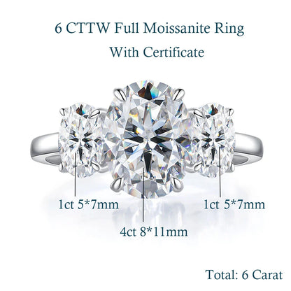 3/6 Carat Oval Cut Moissanite Engagement Rings 3-Stone Lab Diamond 925 Sterling Silver Wedding Rings Band for Women Fine Jewelry