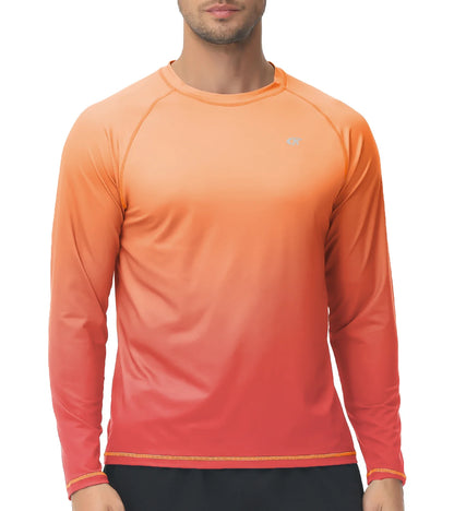 Summer Men's Long Sleeve T-Shirt UPF 50+ Rash Guard Gradient Shirt for Sport Fishing Hiking Workout Outdoor Pullover Shirt