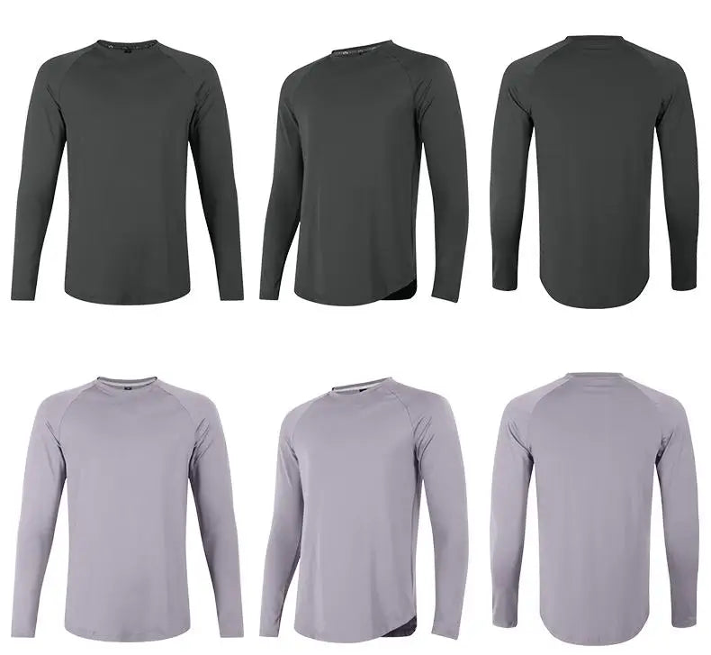 Sports Long-sleeved T-shirt Men Curved Hem Warm Gym Fitness Clothes Quick-drying Breathable Running Training Round Neck Top