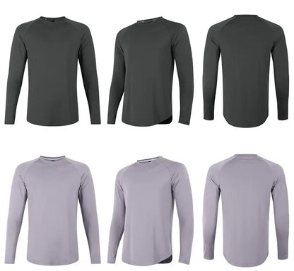 Sports Long-sleeved T-shirt Men Curved Hem Warm Gym Fitness Clothes Quick-drying Breathable Running Training Round Neck Top
