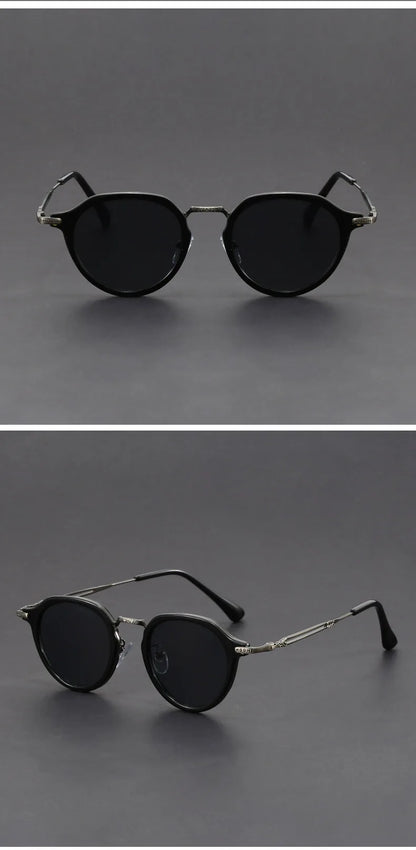 Retro Geometric Round Frame Simple Design UV Protection Men Women Polarized Sunglasses Customizable Prescription 1061