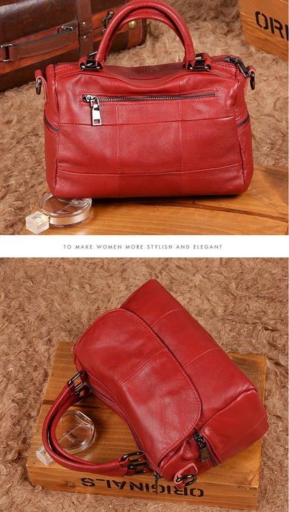 Women Natural Leather Handbags Female Bag High Quality Solid Color Zipper Shoulder Crossbody Bag Cowhide Tote Top-Handle Bags