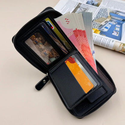 Men’s Leather Zipper Wallet Large Capacity Multi-card Holder Wallets Coin Cash Purse with ID Window