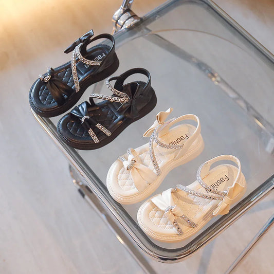 Children Princess Shoes Baby Girls Flat Bling Leather Sandals Fashion Sequin Soft Kids Dance Party Sparkly Shoes Crystal F05214
