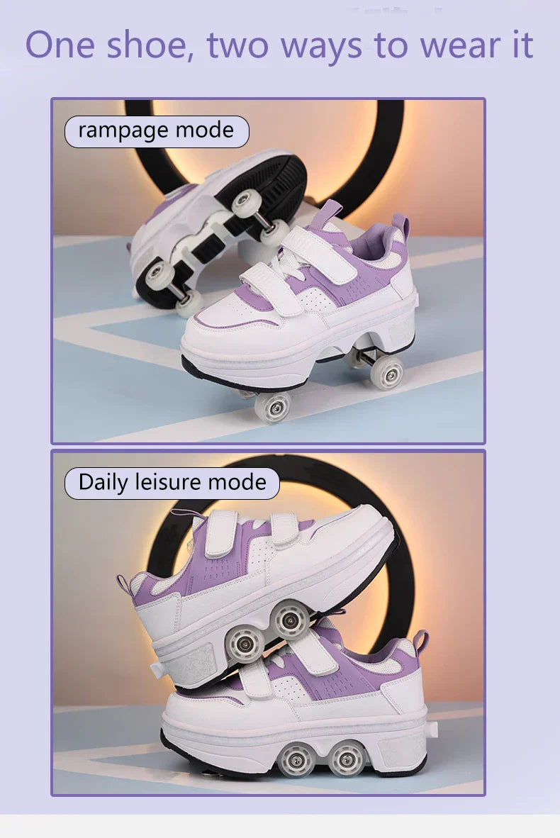 Children Wheels Shoes Roller Sneakers With 4 Wheels Skates Adult Runaway Parkour Deformation Shoes For Women Men Youth Kids Gift