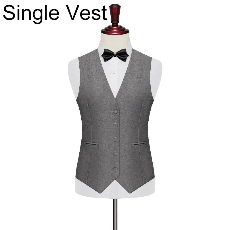 Men 2-piece Set British Style Single-breasted V-neck Vest Man Straight-leg Pant Male Slim Wedding Office Casual Outfit