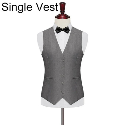 Men 2-piece Set British Style Single-breasted V-neck Vest Man Straight-leg Pant Male Slim Wedding Office Casual Outfit