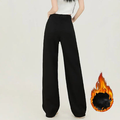 Winter Girls Thermal Fleece High Waist Jeans Lady Snow Warm Plush Denim Pants Women Classic Fashion Straight Leg Trousers