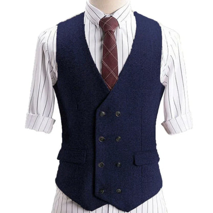 Men Vest Khaki Herringbone Double Button Solid Waistcoat For Wedding Banquet Business Office Work Casual Daily Men Suit Vest
