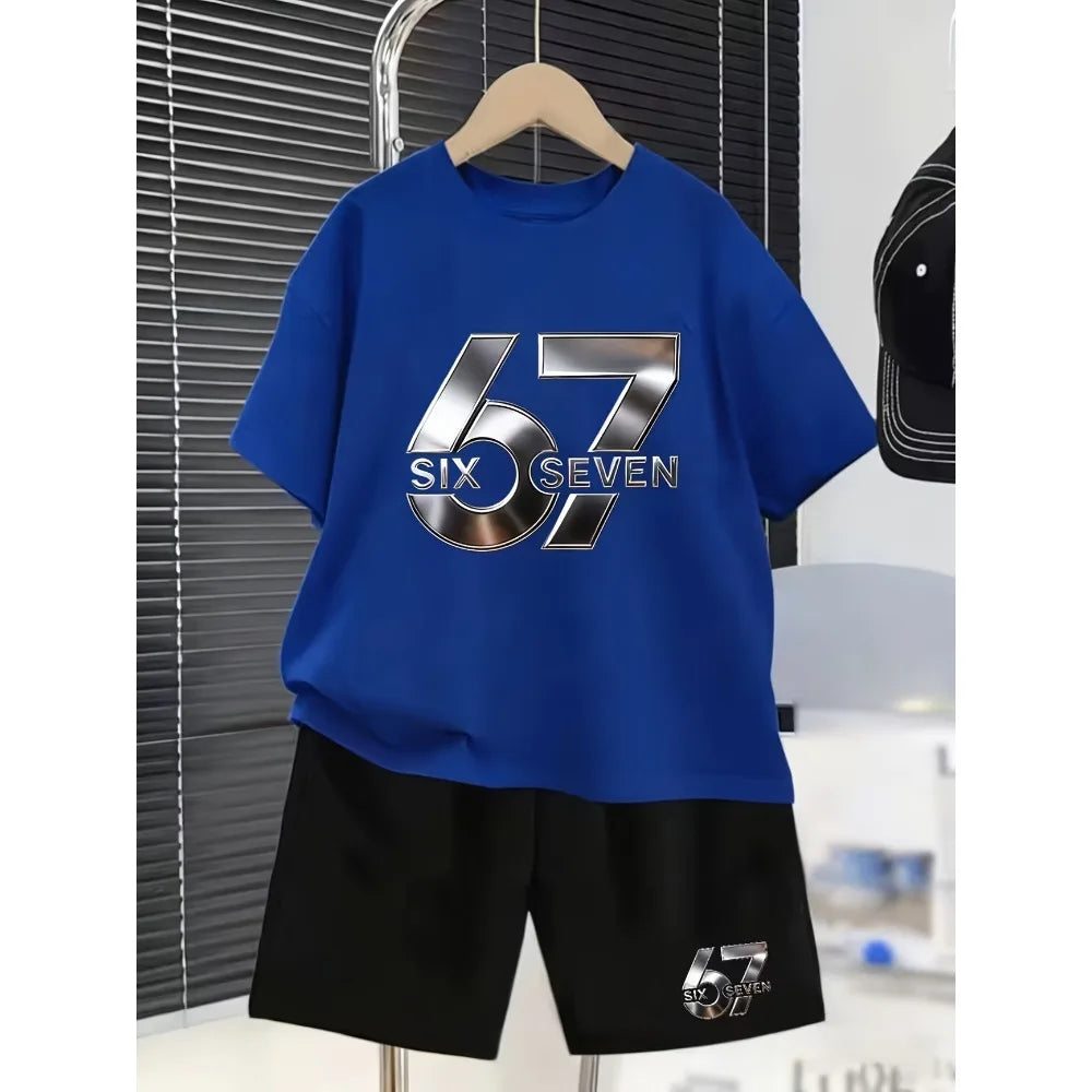 New Kids Clothes Girls 67 Funny Printer Kids T-shirt Shorts Pant Set Fashion Children's Clothes Casual Short Sleeve Shorts Set