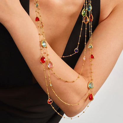 Nivora Hyperbole Overlength Stainless Steel Chain Necklace For Women Water Drop Glass Necklace Wedding Jewelry Accessory