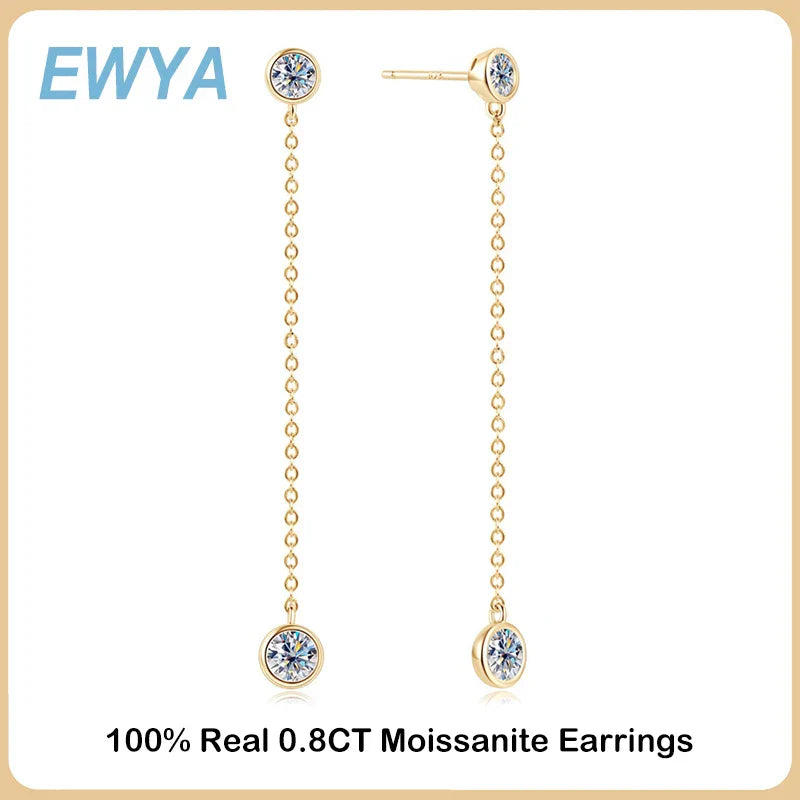Real 0.8 Carat Moissanite Diamond Drop Earrings Women’s S925 Silver Plated PT950 Long Tassel Dangle Earring Fine Jewelry