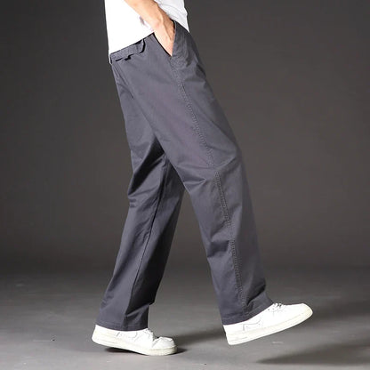 Men's 100% Cotton Cargo Pants Multi-pocket Elastic Waist Pants Big and Tall Mens Trousers Loose Fit Gym Sports Men's Pants