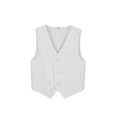 British Kids Summer White 3Pieces/Set Vest Pants Bowtie Photograph Suit Children Stage Performance Suit Boys Wedding Costume