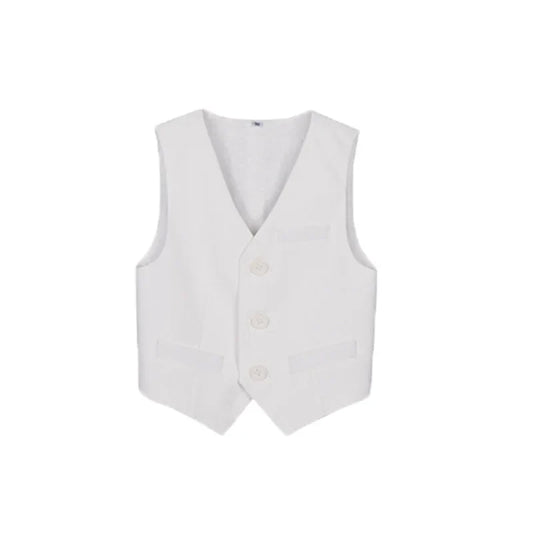 British Kids Summer White 3Pieces/Set Vest Pants Bowtie Photograph Suit Children Stage Performance Suit Boys Wedding Costume