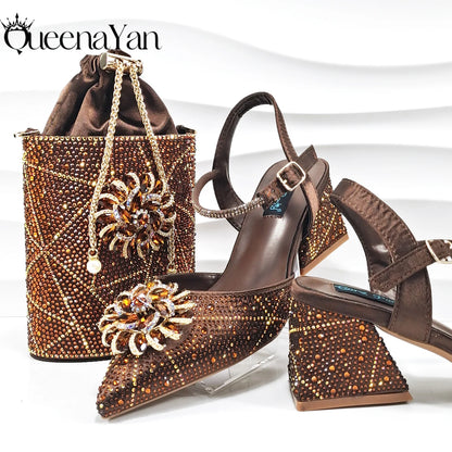 Fashion Design High-end Women's Shoes with Diamond Oval Stand Bag Women's High Heels for Special Day or Work