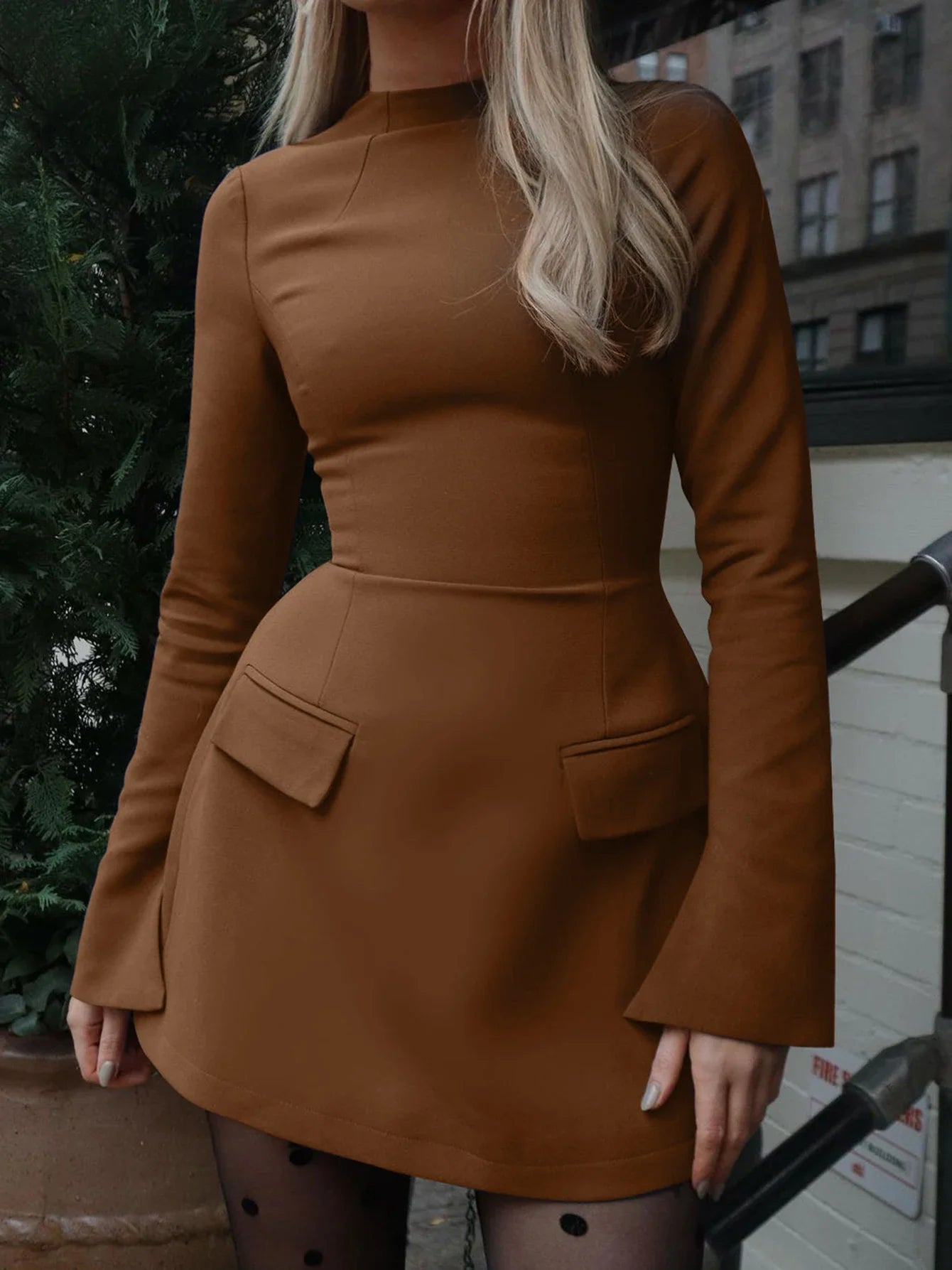 Long Sleeves Zipper Bodycon Mini Dress With Pocket Solid Elegant Outfit Office Streetwear Women’S Autumn Winter Clothes