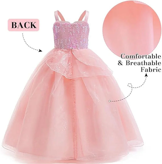 Movie Good Witch Costume Kids Pink Dress With Crown Magic Wand And Gloves For Girls Evil Halloween Birthday Party Prom Outfits