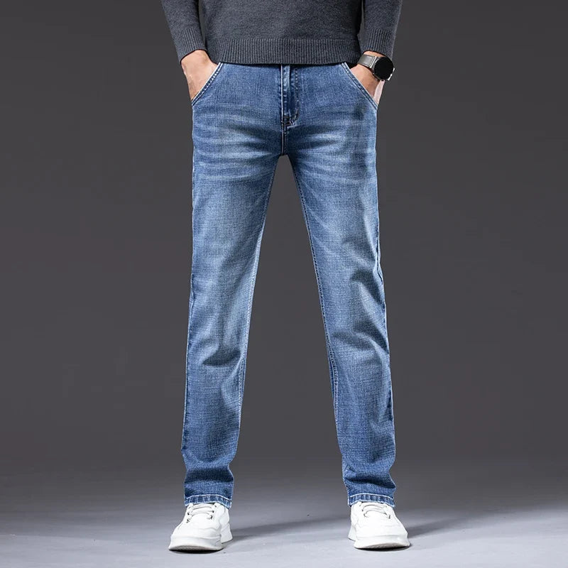 Autumn Winter New Business Men's Jeans Classic Fashion Stretch Washed Casual Denim Trousers Comfortable Straight Male pants