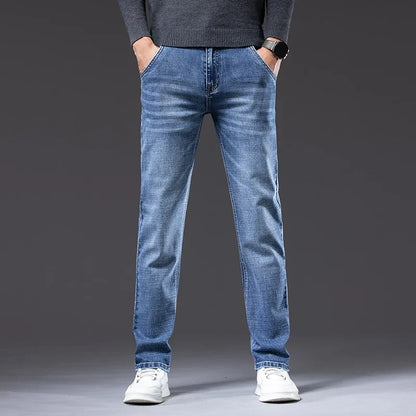 Autumn Winter New Business Men's Jeans Classic Fashion Stretch Washed Casual Denim Trousers Comfortable Straight Male pants