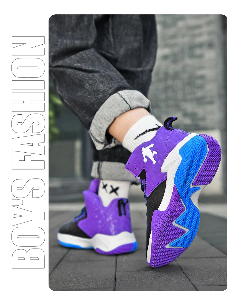 Children‘s Basketball Shoes Non-slip Breathable Basketball Training Sneakers Lace-up Boys Girls Basketball Boots Athletic Shoes