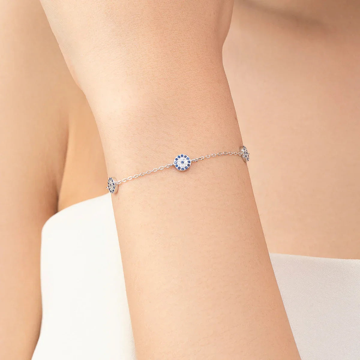 Authentic 925 Sterling Silver Blue Eyes Bracelet Fashion Chain Link For Women Birthday Mother‘s Day Gift Fine Jewelry