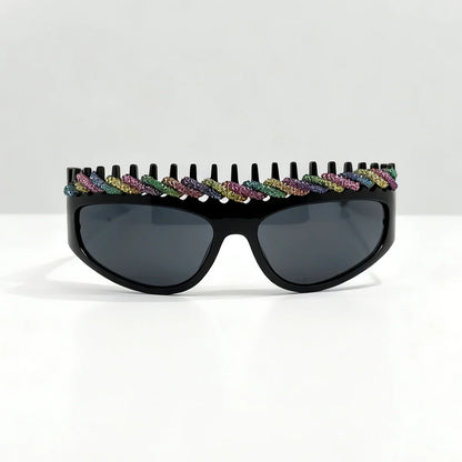 y2k Spiked Headband Large Frame Sunglasses for Women and Men Punk Sweet Cool Style Exaggerated Rhinestone Shade for Funny Party