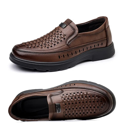 Summer New Designer Hallow Leather Shoes Man Breathable Soft Sole Business Casual Shoes Male Fashion Loafers Shoes for Man