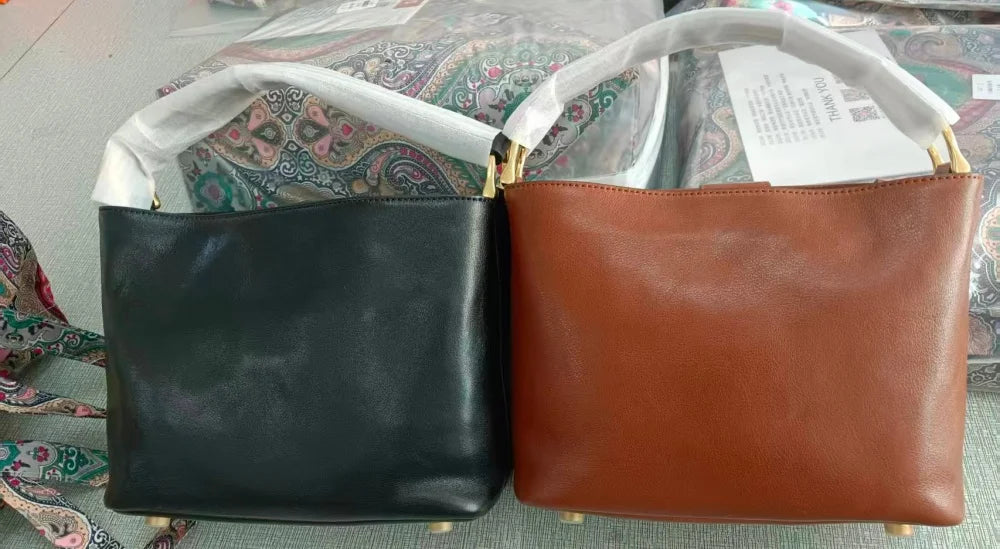 2024 New Arrival Genuine Leather Crossbody Bucket Bags Women Luxury Retro Small Handbag Soft Shoulder Bag