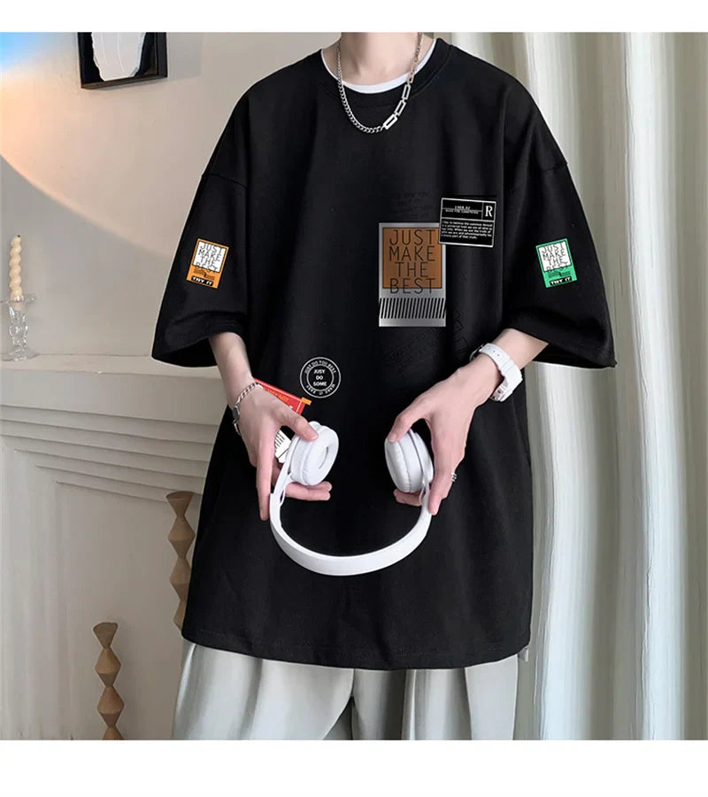 Men's Cotton T-shirts White Mens Oversized T Shirt Summer Casual Wear Letter Print Tee Shirts Fashion for Men 5XL Male Clothes