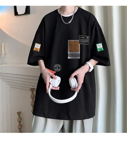 Men's Cotton T-shirts White Mens Oversized T Shirt Summer Casual Wear Letter Print Tee Shirts Fashion for Men 5XL Male Clothes
