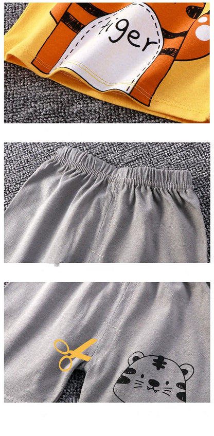 Cotton Short Sleeve T-shirts and Shorts 2PCS Breathable Outfit For Girls New Boys Summer Clothing Set Full Bear Print