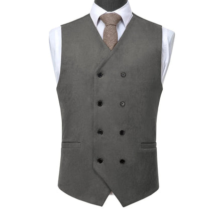 Men Vest Brown Suede Double Button Solid Waistcoat For Wedding Birthday Banquet Party Business Work Daily Casual Men Suit Vest