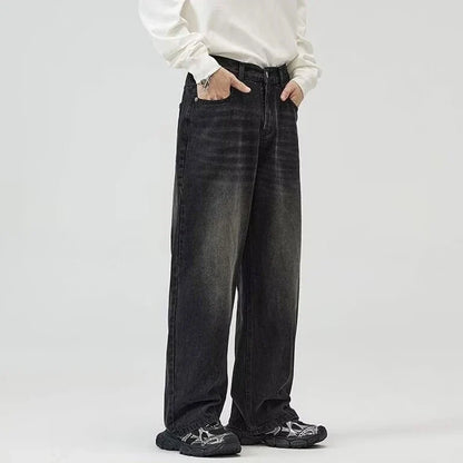 Male Classic America Hip Hop Rap Jeans Wide Leg Youth Popular Jeans Men Straight Leg Retro Loose Trousers Oversized Denim Pants