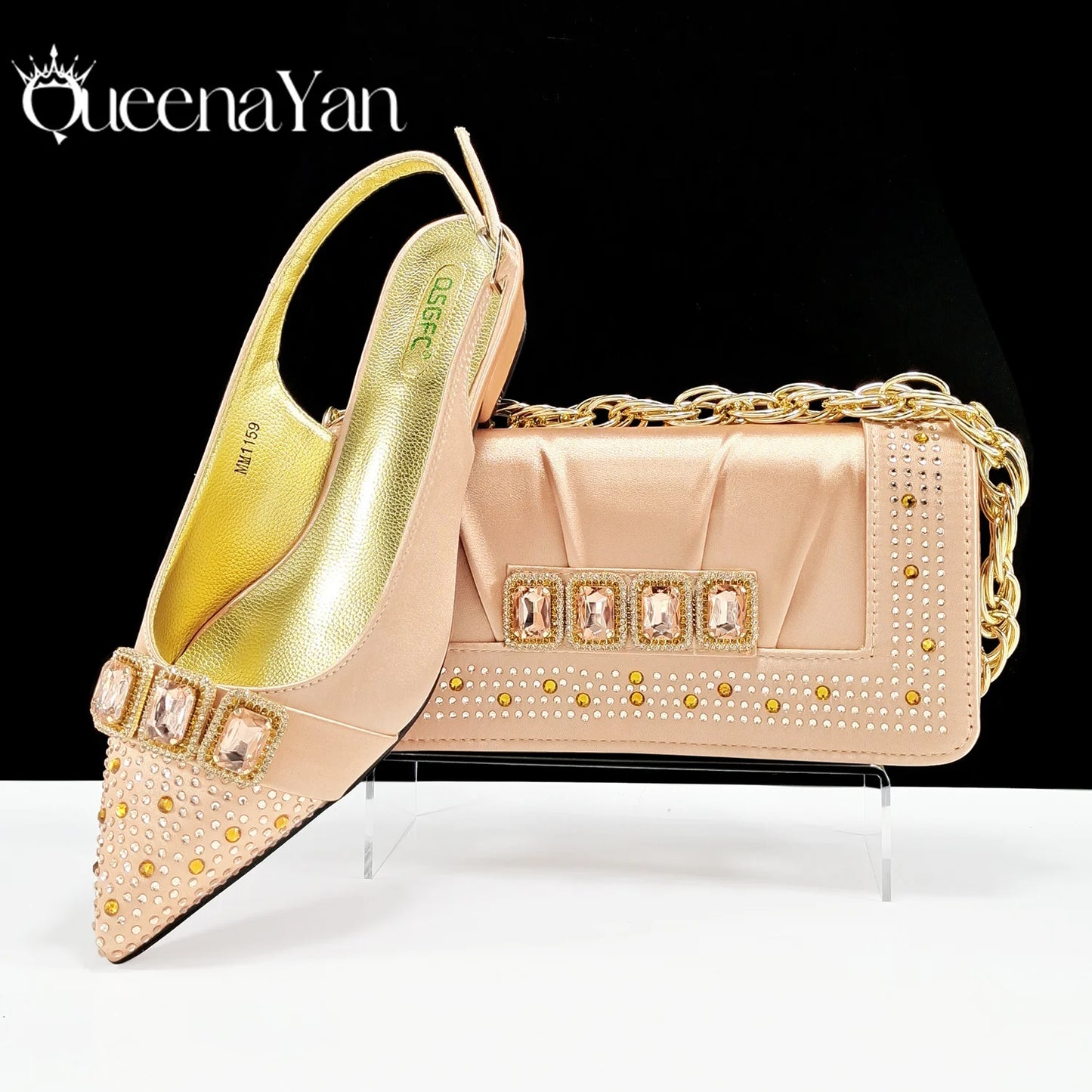 Mature Ladies Style Peep-Toe Heels & Rectangular Bag Set Nigerian Party Shoes and Bag –Comfortable Women's Shoes