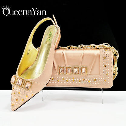 Mature Ladies Style Peep-Toe Heels & Rectangular Bag Set Nigerian Party Shoes and Bag –Comfortable Women's Shoes