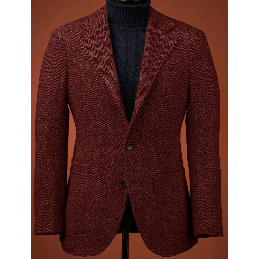 Herringbone Slim Fit Suit Jacket For Men's Single Breasted Business Blazer Casual Jacket Fashion Comfortable Elegant Mens
