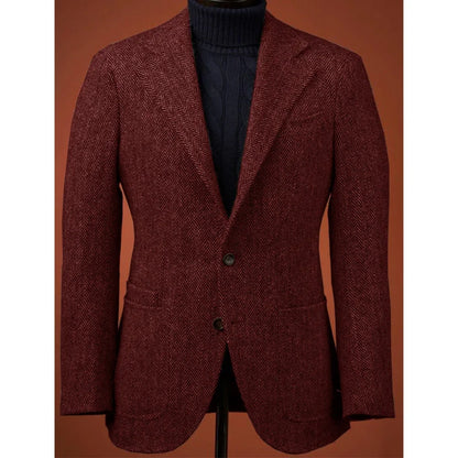 Herringbone Slim Fit Suit Jacket For Men's Single Breasted Business Blazer Casual Jacket Fashion Comfortable Elegant Mens