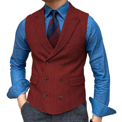 Men Vest Brown Herringbone With Lapel Waistcoat Vintage Regular Slim Business Banquet Business Casual Men Suit Vest