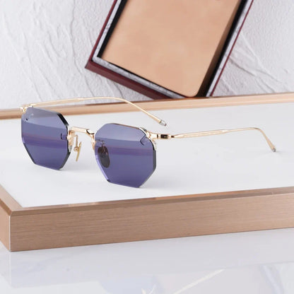 Boundless Light Luxury Sunglasses for Men Women Alloy Irregular Square Handmade Brand Design UV400 Top Quality Rimless with Case