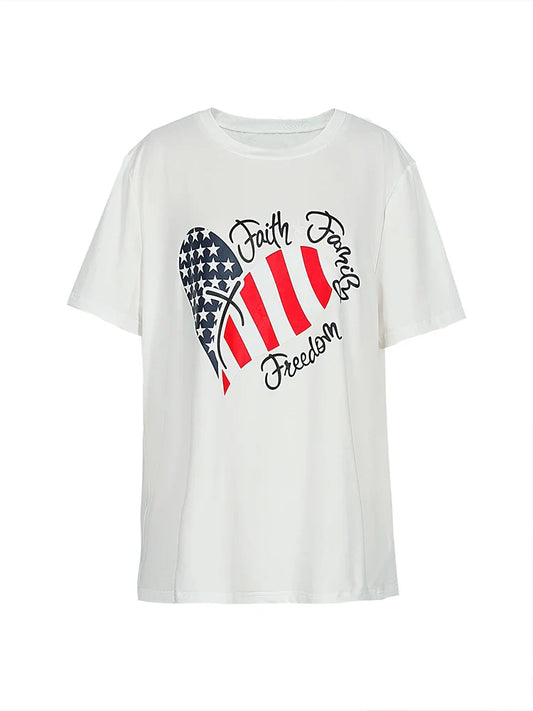 plus Size Women's round Neck Short Sleeve Top Featuring American Flag Design for Independence Day Summer Fashion Outfit