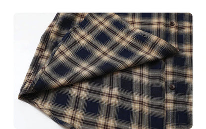 Women Shirts Loose Casual New Sanding Plaid Shirt Long Sleeve Medium Long Length Blouses Female Tops Spring Autumn 2025