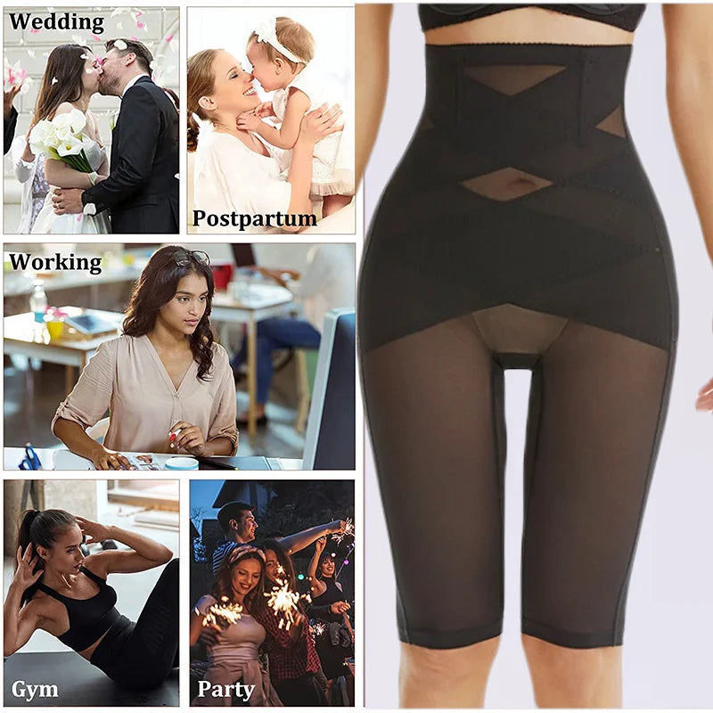 Knee Length Mesh Thigh Slim Shapewear Short Butt Lifting Shorts High Waist Control Panties Breathable Body Shaper Summer