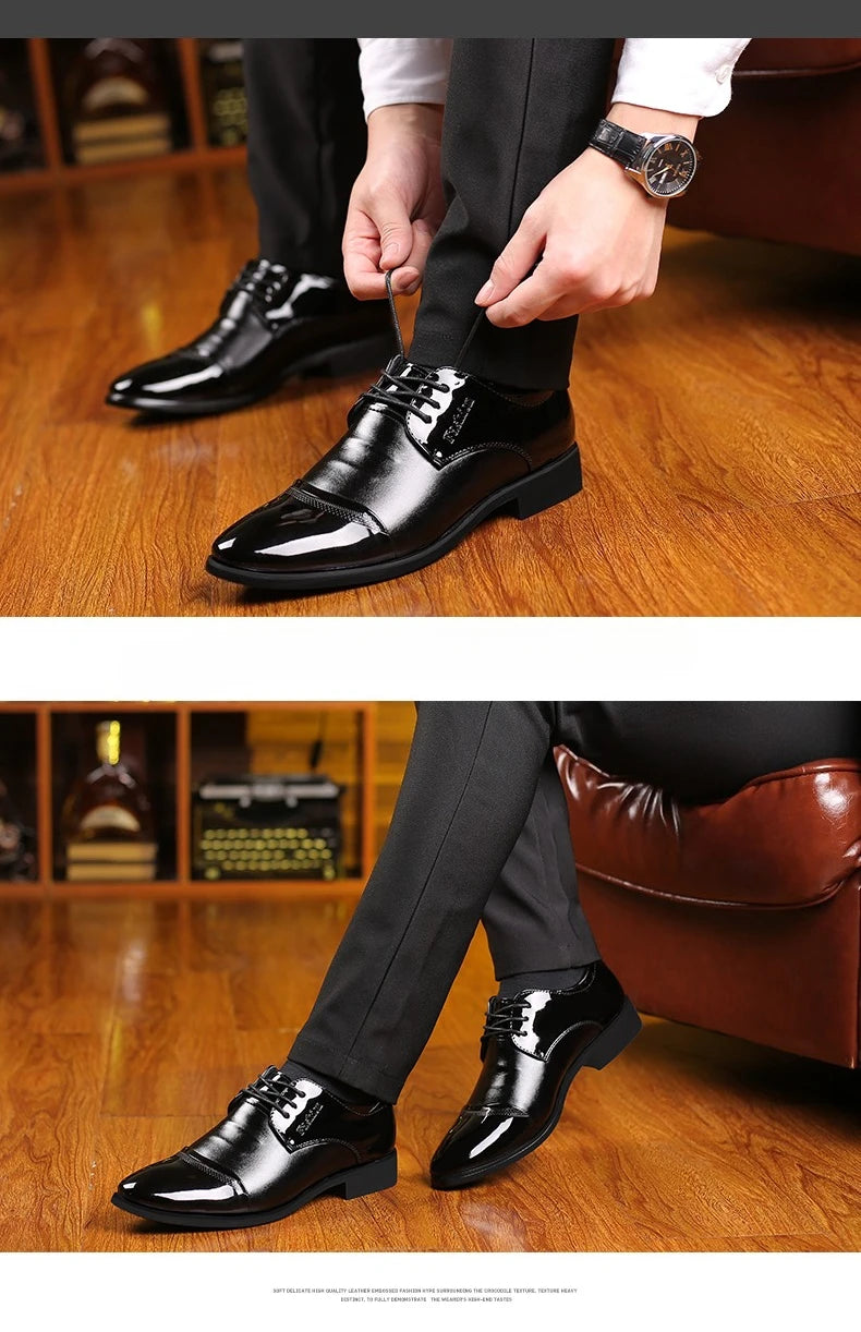 Men Dress Shoes Patent Leather Oxford Shoes Male Formal Big Size 38-48 Handsome Men Pointed Toe for Wedding